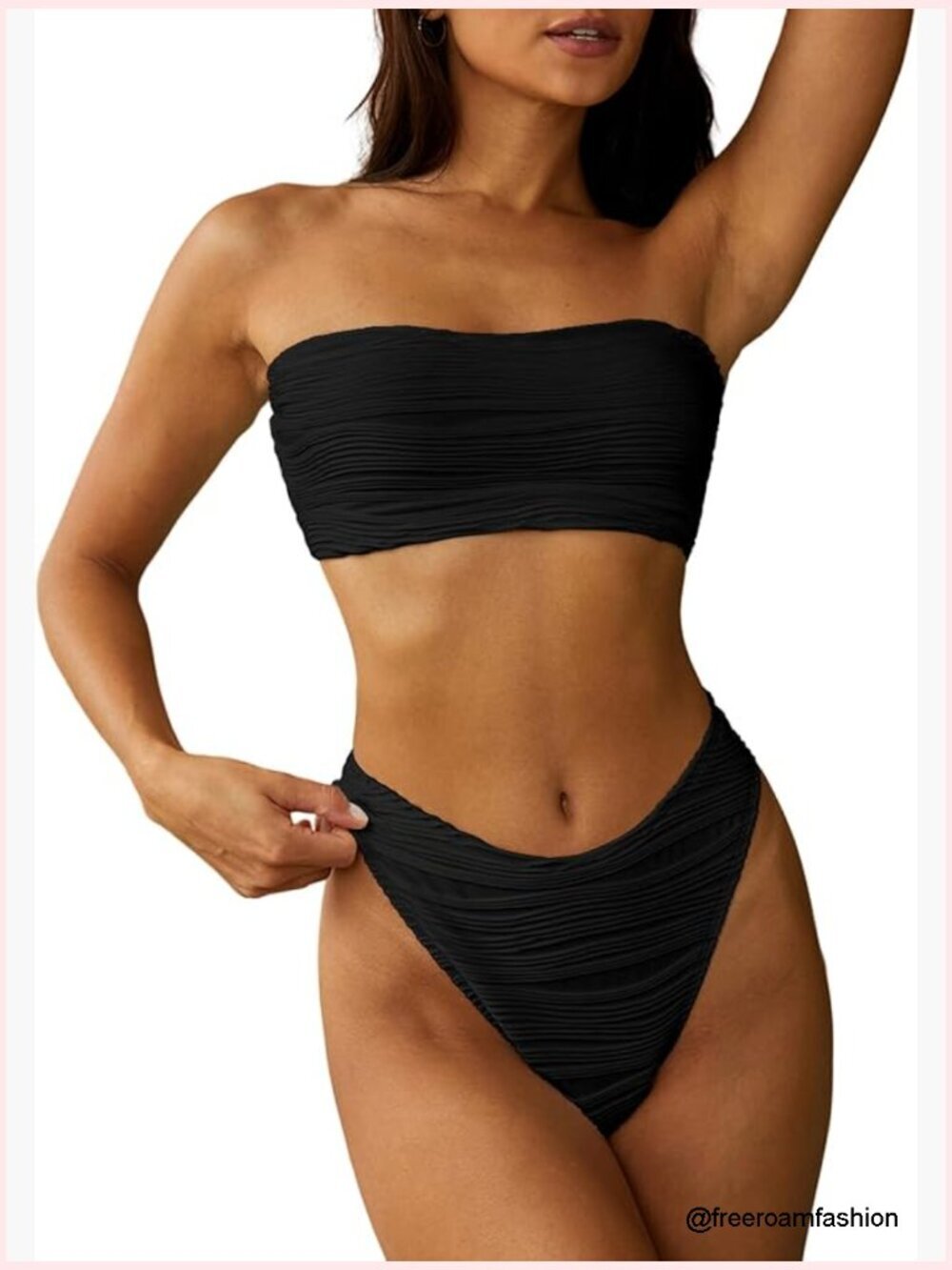 Strapless Bandeau Bikini 2 Piece Swimwear Cheeky Solid Lace Up Bathing Suit